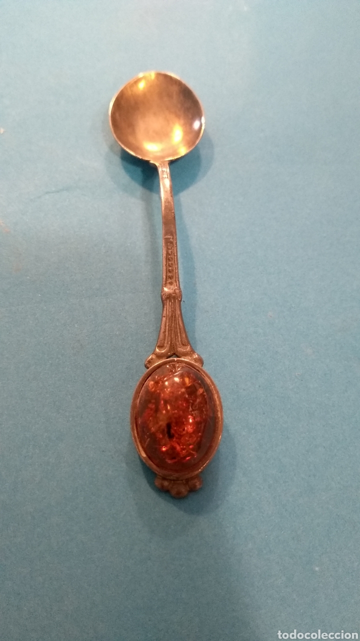 Antig&uuml;edades: Cucharilla con piedra plateada 10 cm - Foto 2