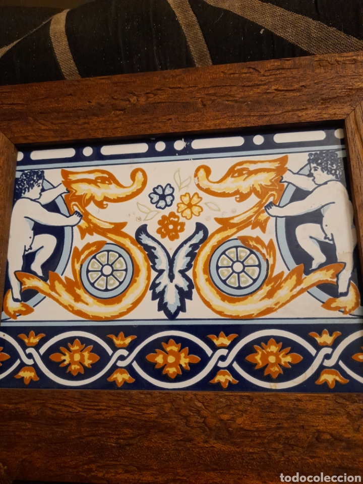 Antig&uuml;edades: Antiguo azulejo enmarcado de 20x15cm - Foto 2