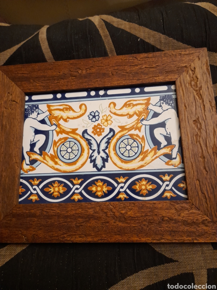 Antig&uuml;edades: Antiguo azulejo enmarcado de 20x15cm - Foto 1