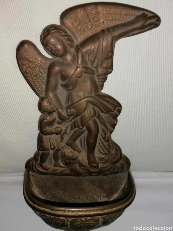 Antig&uuml;edades: Antigua Benditera Bronce San Gabriel. - Foto 10