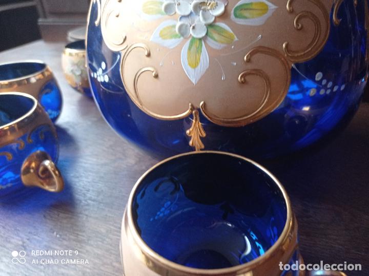 Antigüedades: Cristal de Bohemia. Ponchera, cucharón y 6 ponches en azul cobalto. Bellísimo. - Foto 15 - 292104923
