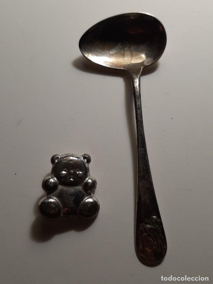 Antig&uuml;edades: Cuchara + pin beb&eacute; de plata 925 - Foto 2
