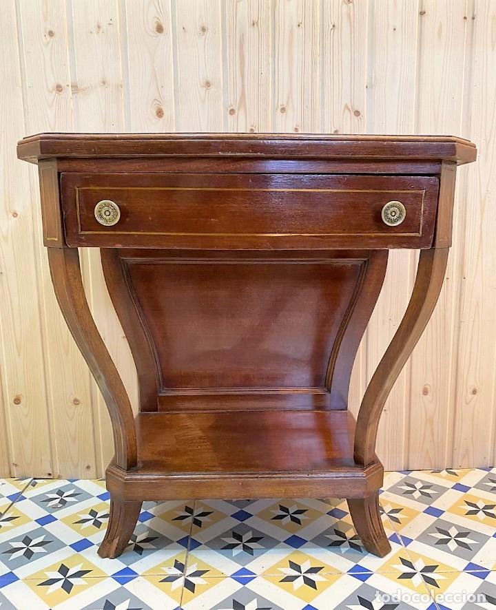 Antig&uuml;edades: MESA AUXILIAR MARQUETERIA LATON - Foto 4