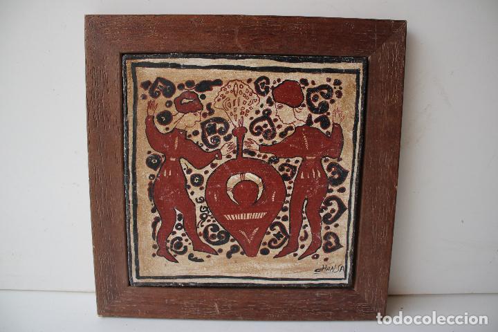 Antig&uuml;edades: azulejo pintado y firmado - Foto 1