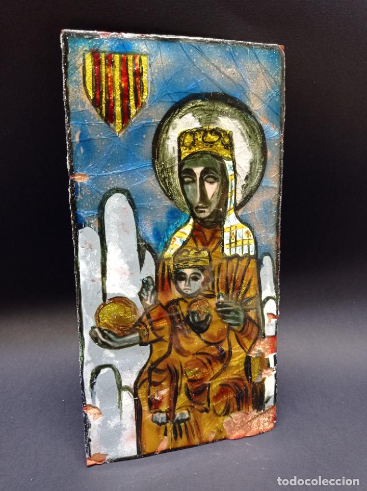 Antig&uuml;edades: Esmalte sobre placa de cobre - Virgen de Montserrat Moreneta - Foto 2