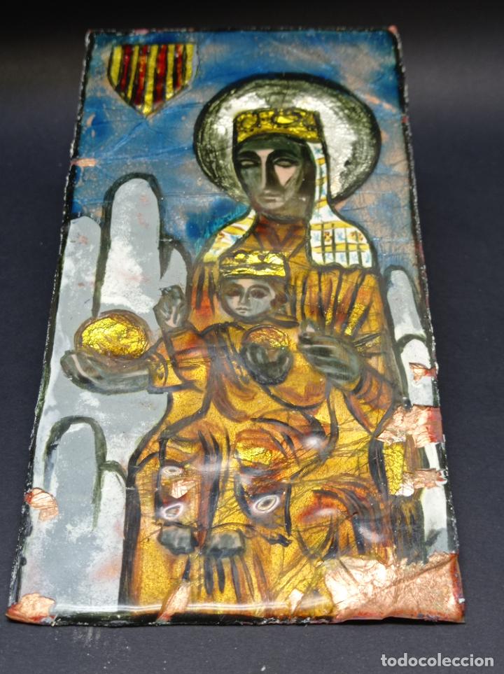 Antig&uuml;edades: Esmalte sobre placa de cobre - Virgen de Montserrat Moreneta - Foto 3