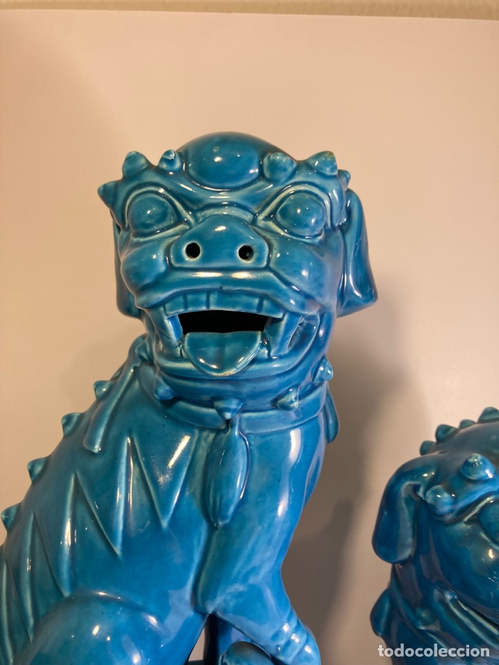 Antigüedades: Pareja de Figuras de Porcelana- China- Perros Foo- 40 cm. - Foto 6 - 294950338