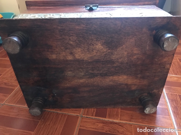 Antig&uuml;edades: Espectacular cofre joyero ba&uacute;l de madera y esta&ntilde;o - Foto 6