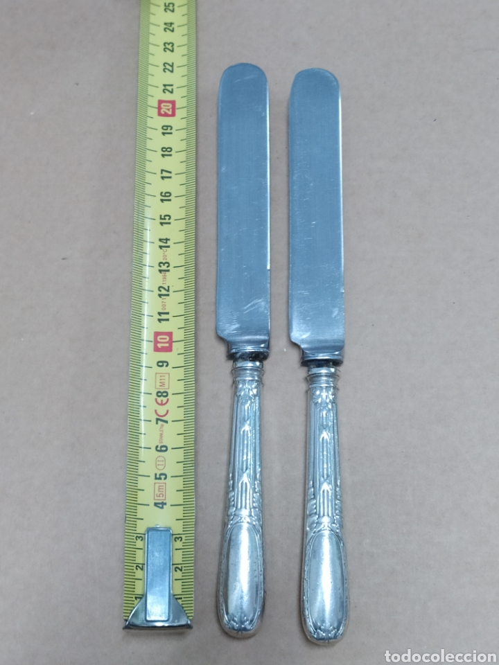 Antig&uuml;edades: 2 cuchillos con el mango de plata 22cm - Foto 4