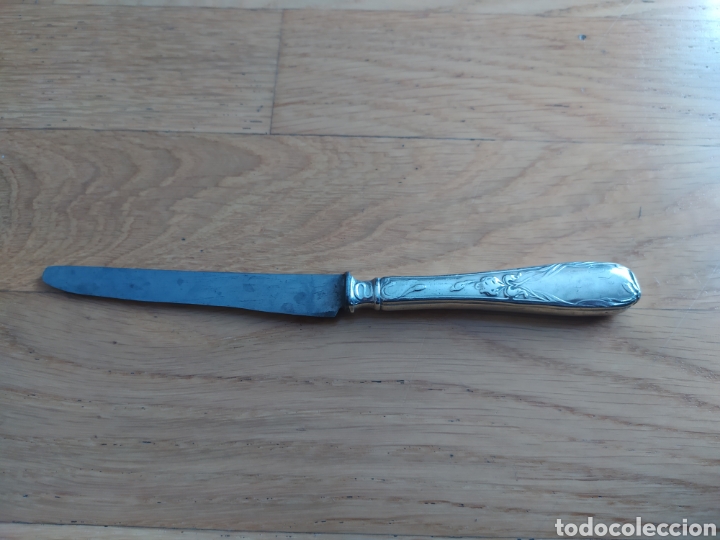 Antig&uuml;edades: Antiguo cuchillo con mango de plata 19cm - Foto 3