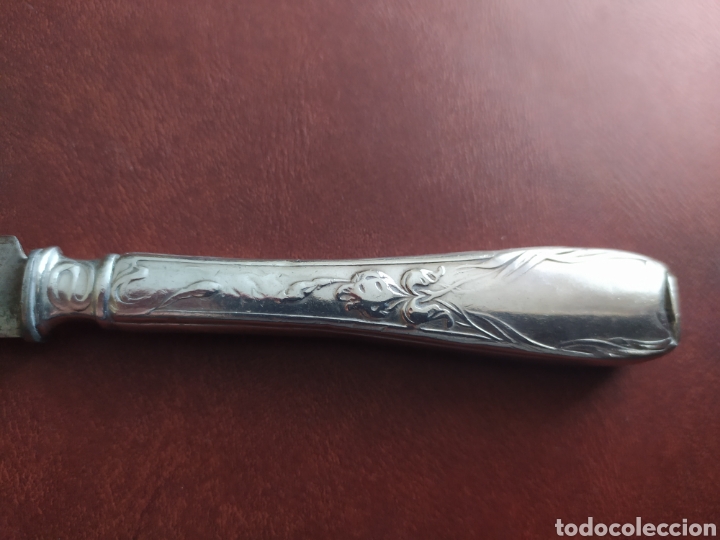 Antig&uuml;edades: Antiguo cuchillo con mango de plata 19cm - Foto 2