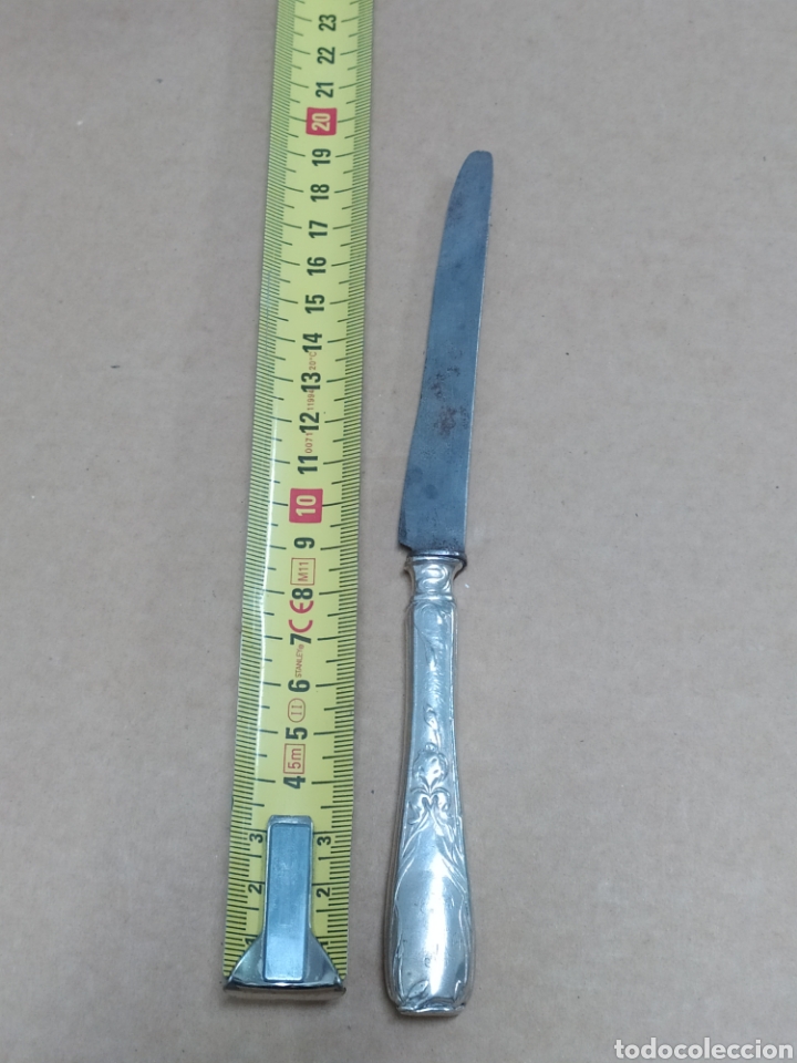 Antig&uuml;edades: Antiguo cuchillo con mango de plata 19cm - Foto 4