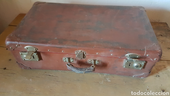 antigua maleta carton duro y cuero - Compra venta en todocoleccion