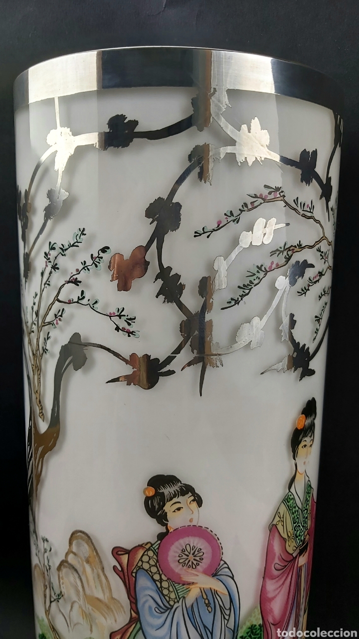 Antig&uuml;edades: ANTIGUO JARRON JAPON&Eacute;S DE OPALINA E INCRUSTACIONES EN PLATA - Foto 3