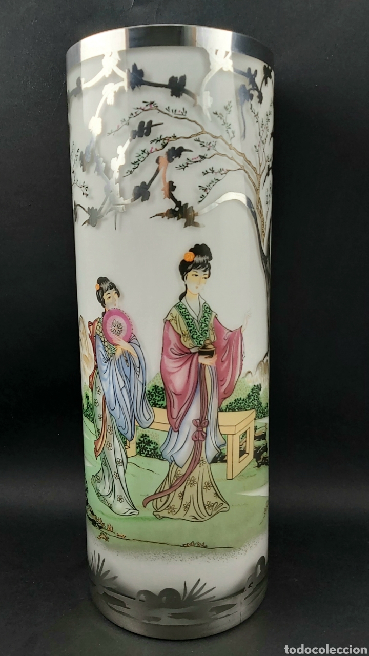 Antig&uuml;edades: ANTIGUO JARRON JAPON&Eacute;S DE OPALINA E INCRUSTACIONES EN PLATA - Foto 4