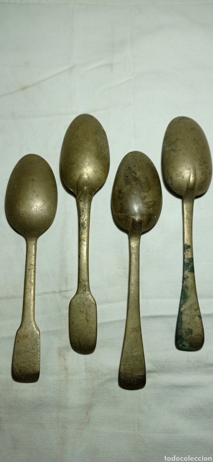 Antig&uuml;edades: 4 Antiguas cucharas de bronce. - Foto 7