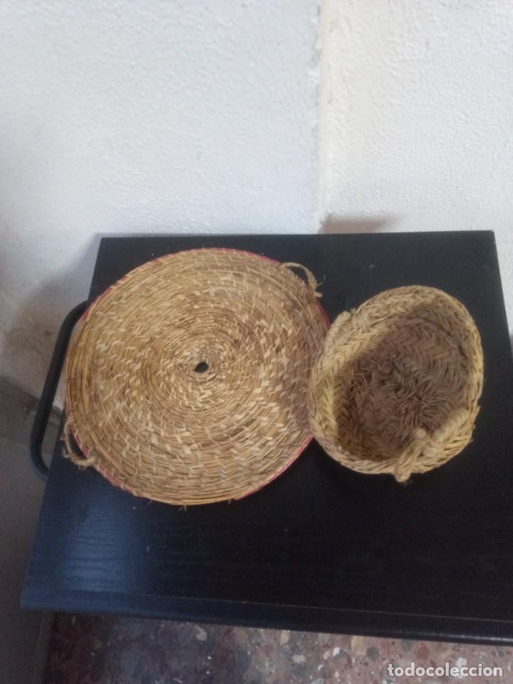 cesto de esparto y pequeña cesta con tapa - Compra venta en todocoleccion