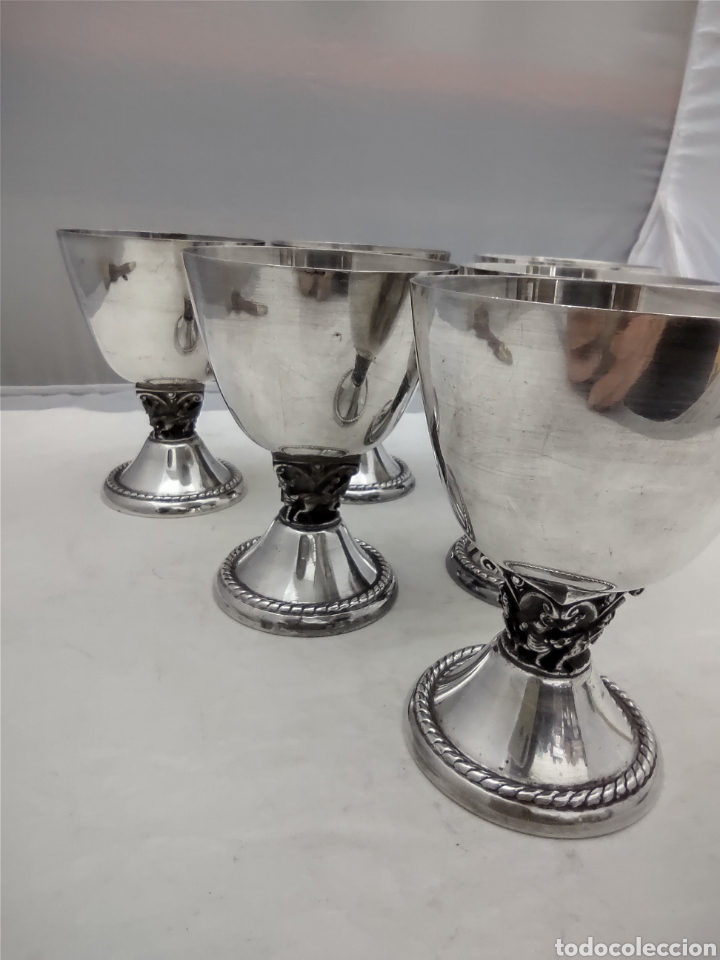 Antig&uuml;edades: Conjunto de 6 copas de cava de metal a&ntilde;os 40 - Foto 5