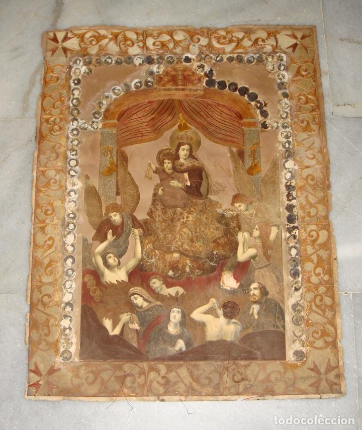Antig&uuml;edades: Virgen del Carmen &middot; Composici&oacute;n devocional textil &middot; ca. 1850&ndash;1900 - Foto 2