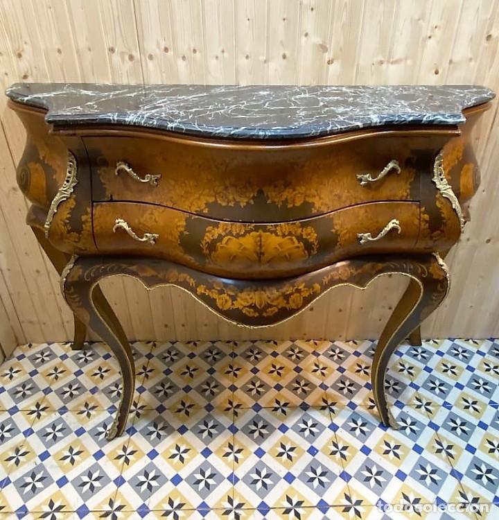 Antig&uuml;edades: COMODA ESTILO LUIS XV ABOMBADA CON MARQUETERIA - Foto 4