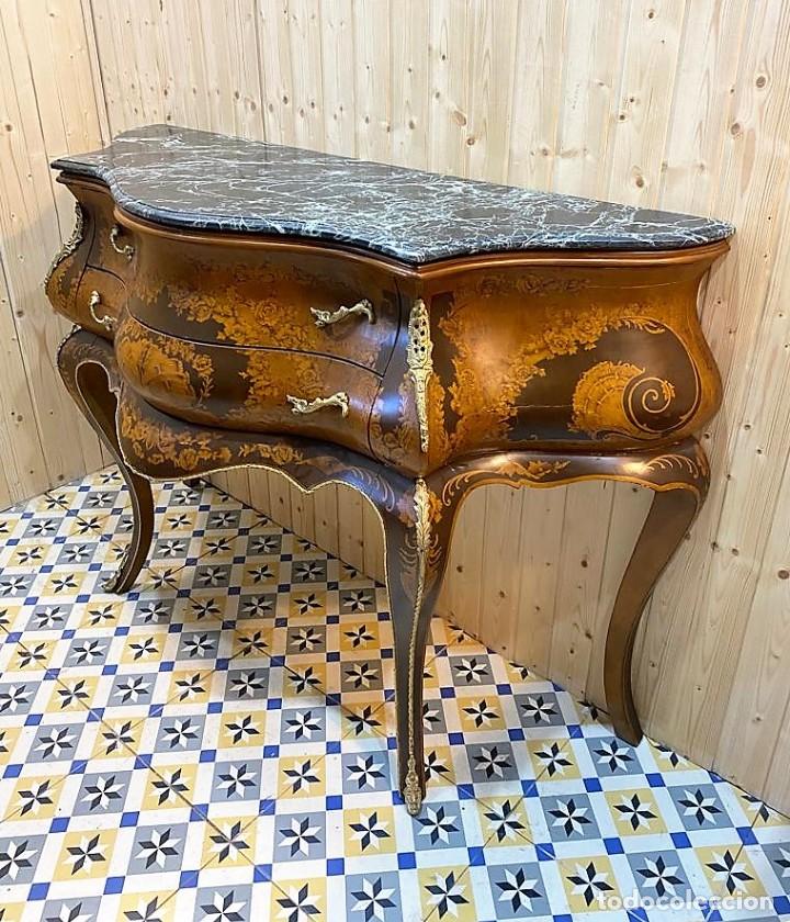 Antig&uuml;edades: COMODA ESTILO LUIS XV ABOMBADA CON MARQUETERIA - Foto 5