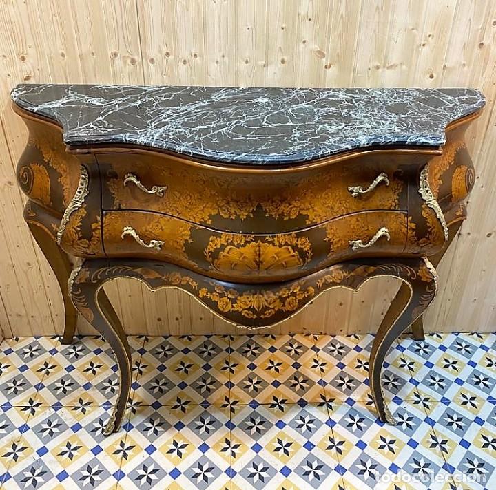 Antig&uuml;edades: COMODA ESTILO LUIS XV ABOMBADA CON MARQUETERIA - Foto 7