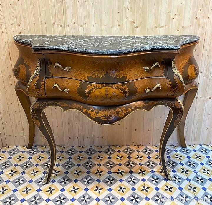 Antig&uuml;edades: COMODA ESTILO LUIS XV ABOMBADA CON MARQUETERIA - Foto 9