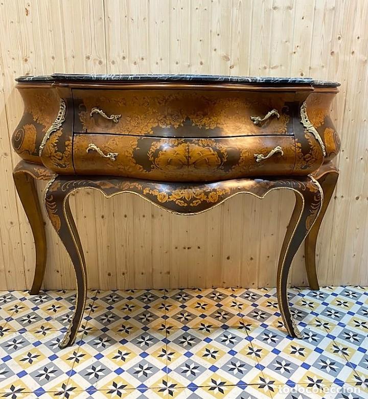 Antig&uuml;edades: COMODA ESTILO LUIS XV ABOMBADA CON MARQUETERIA - Foto 11