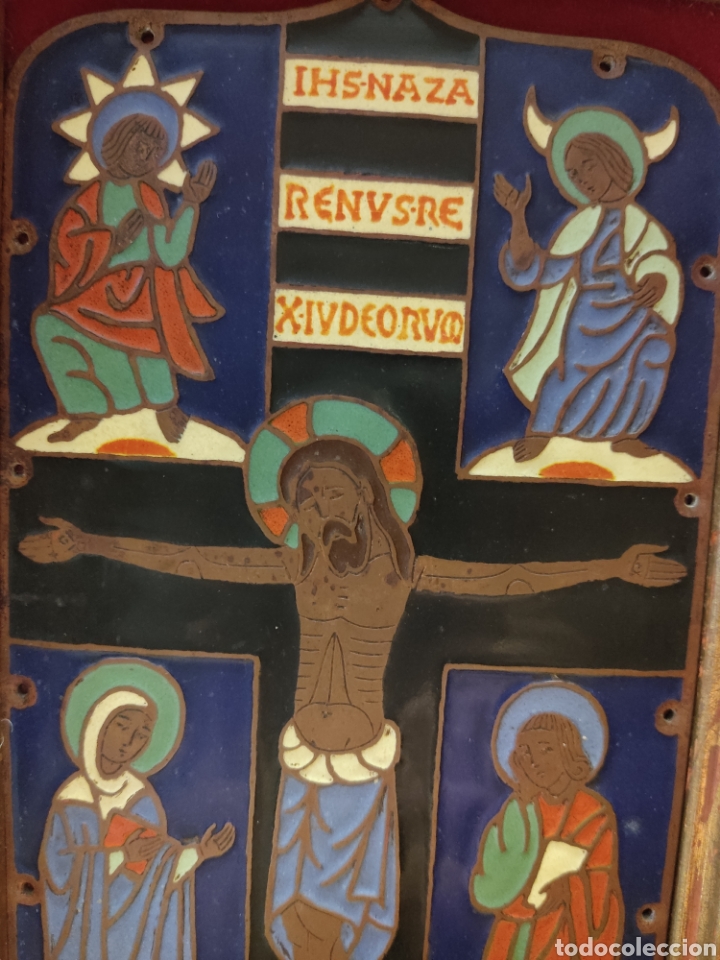 Antig&uuml;edades: Esmalte antiguo cristo crucificado con marco - Foto 6