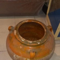 Antigüedades: ORZA DE BARRO GRANDE DE ARROBA Y MEDIA - ESMALTADO EN CUELLO E INTERIOR. Lote 300780338