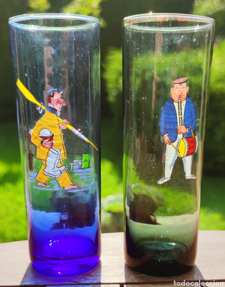 Antig&uuml;edades: VASOS CRISTAL SERIGRAFIADOS MOTIVOS VASCOS