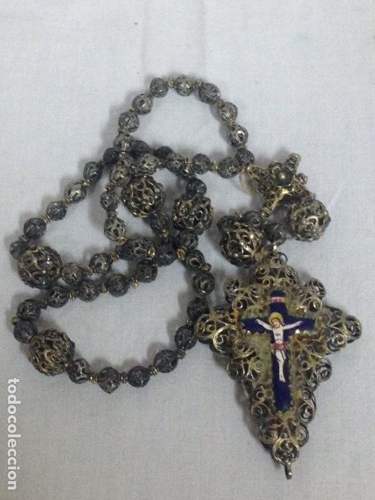 Antigüedades: Espectacular rosario en filigrana, esmaltes y plata de Ley - Foto 1 - 301119528
