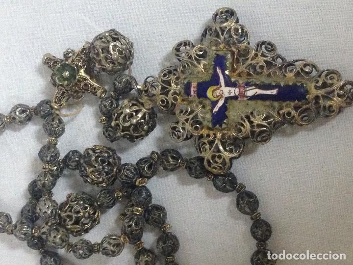 Antigüedades: Espectacular rosario en filigrana, esmaltes y plata de Ley - Foto 2 - 301119528