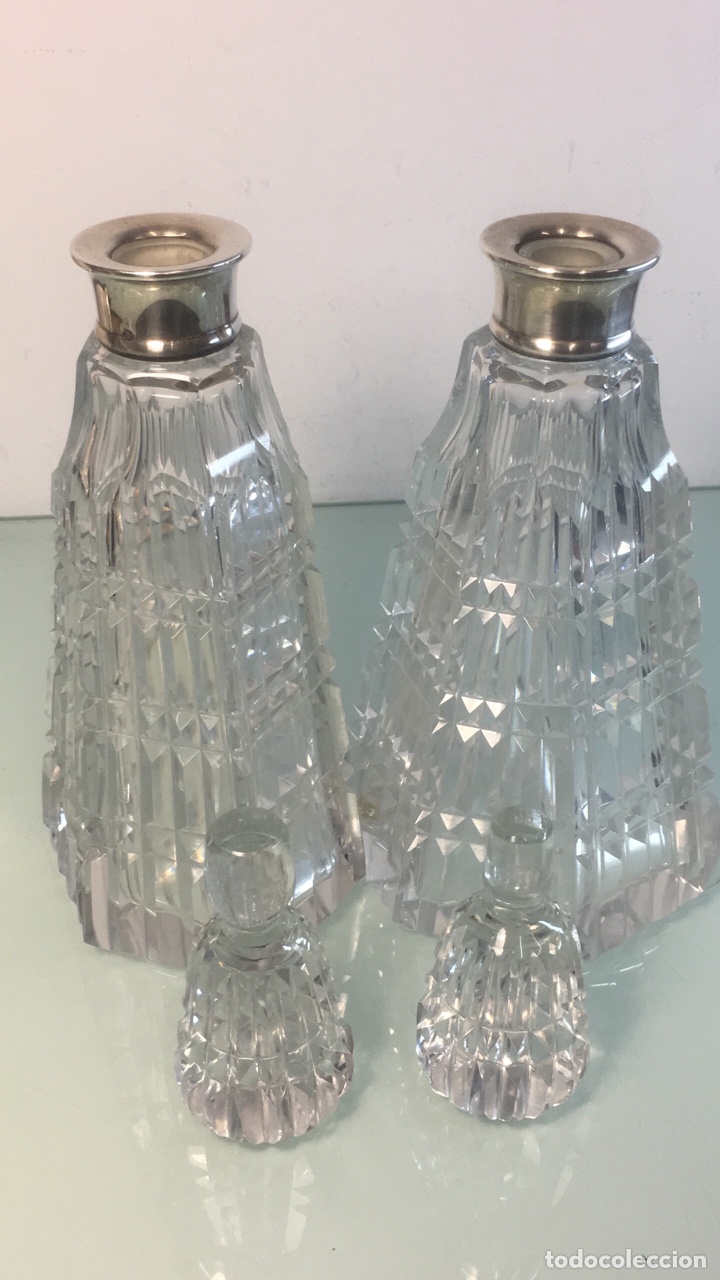 Antig&uuml;edades: Botellas de cristal tallado y cuello de plata - Foto 6