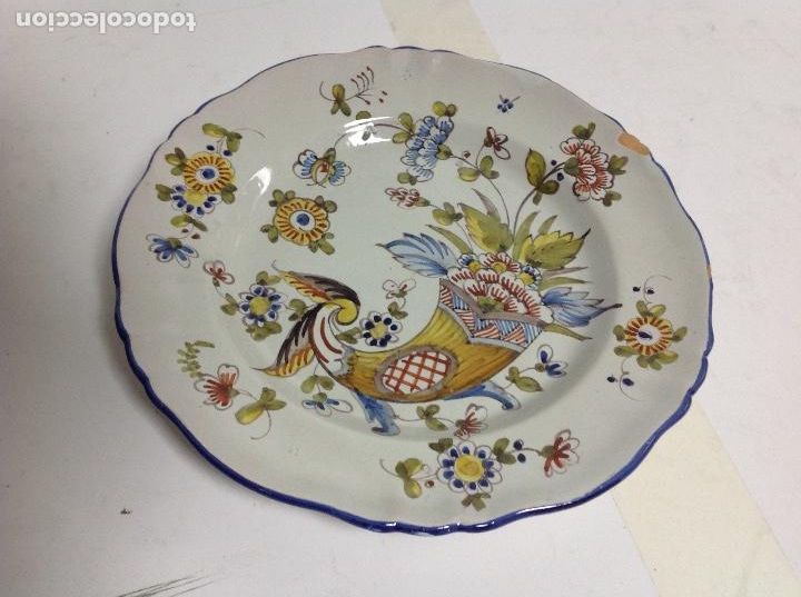 Antig&uuml;edades: Plato franc&eacute;s de cer&aacute;mica esmaltada - Foto 1