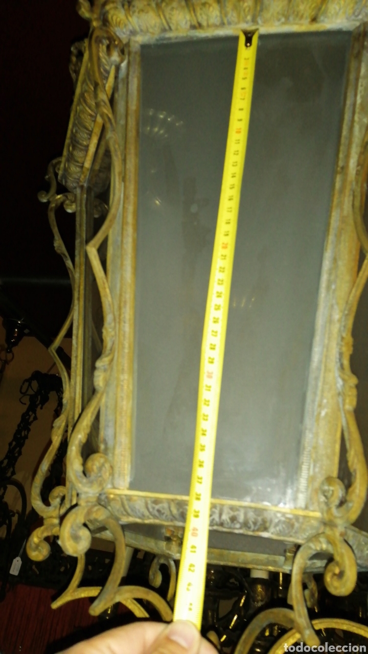 Antig&uuml;edades: Farol de bronce exagonal cristal tallado. - Foto 8