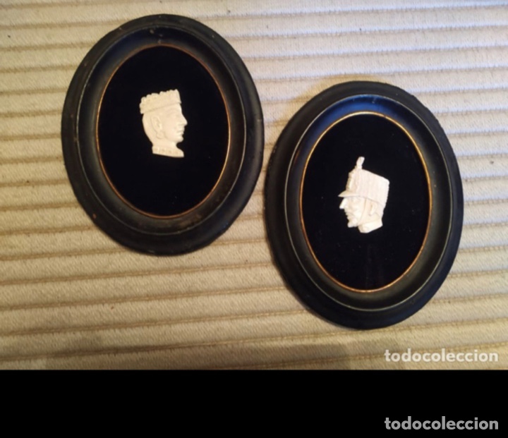 Antiguidades: Siluetas miniaturas marfil terciopelo y madera ebanizada