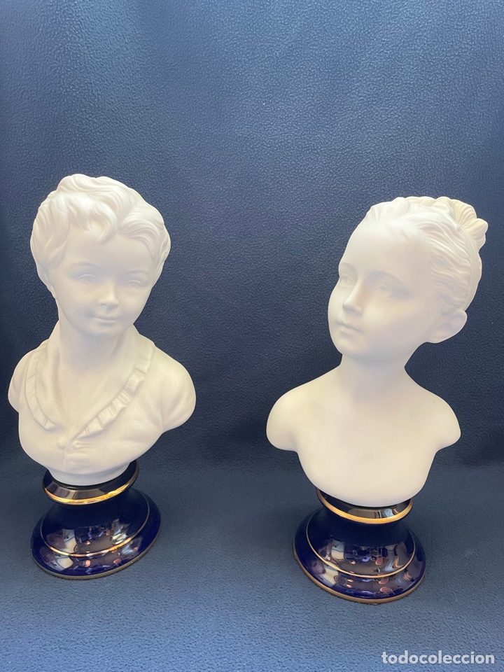 Antiques: Pareja de bustos de ni&ntilde;os de busquit