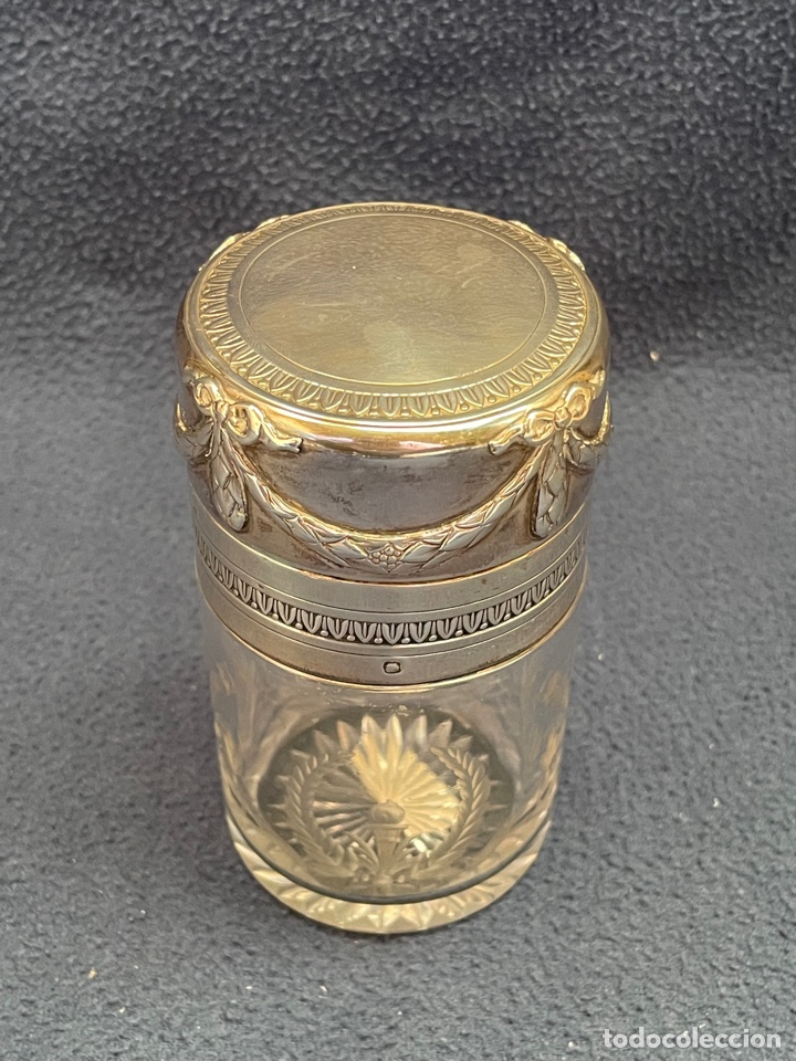 Antig&uuml;edades: Bote de cristal tallado y plata de Ley siglo XIX