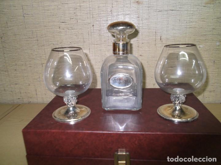 Antigüedades: Dos copas de cognac con botella de plaque de plata.Vintage - Foto 7 - 302849033