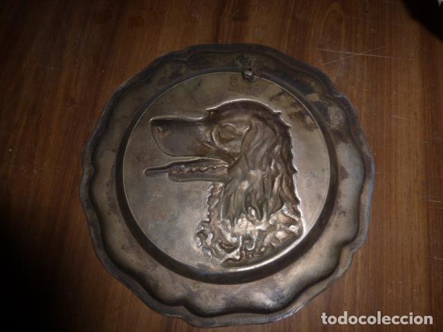 Antig&uuml;edades: PLATO DE COGAR REPUJADO DE ESTA&Ntilde;O CON LA IMAGEN DE UN PERRO - Foto 4