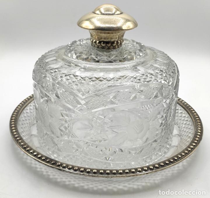 Antigüedades: Quesera española en cristal tallado y plata, de mediados del siglo XX. Plata punzonada. - Foto 1 - 303539613
