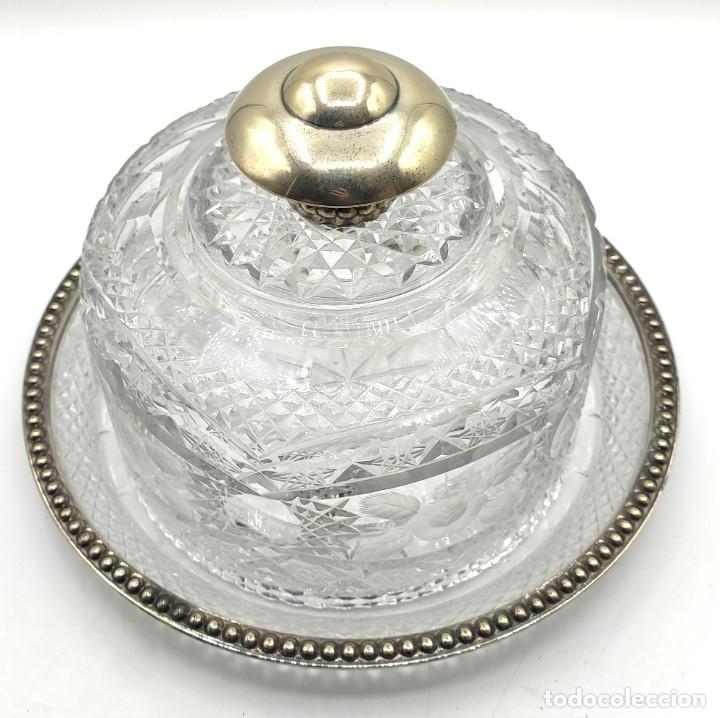 Antigüedades: Quesera española en cristal tallado y plata, de mediados del siglo XX. Plata punzonada. - Foto 2 - 303539613
