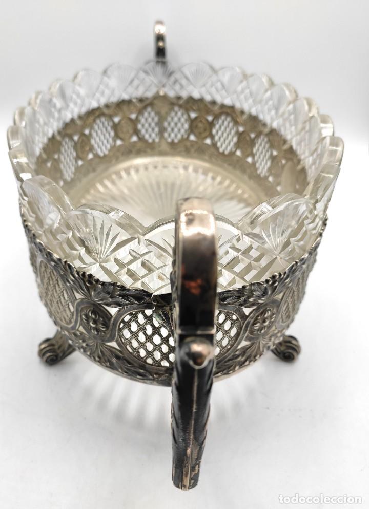 Antigüedades: Centro de mesa ovalado en cristal tallado y plata, del siglo XX. Plata punzonada. - Foto 9 - 303567588