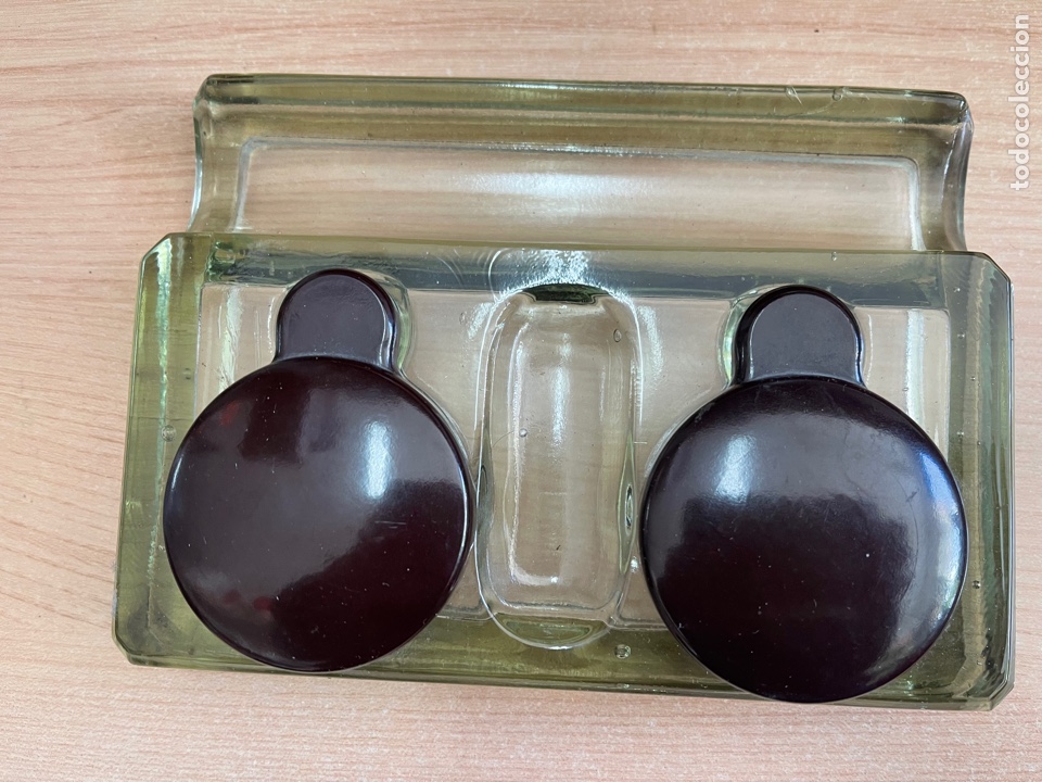 Antig&uuml;edades: TINTEROS DE CRISTAL CON TAPAS DE BAQUELITA