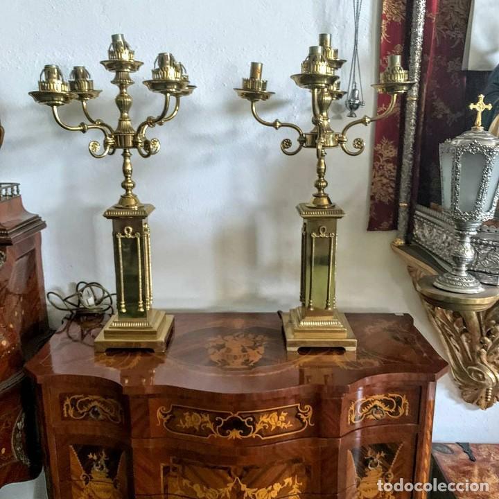 Antig&uuml;edades: Candelabros l&aacute;mpara bronce 4 brazos estilo imperio - Foto 1