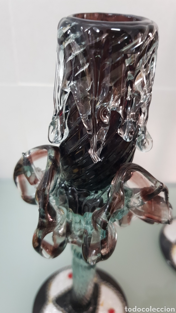 Antig&uuml;edades: PAREJA CANDELABROS CRISTAL MURANO - Foto 3