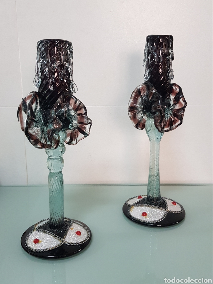 Antig&uuml;edades: PAREJA CANDELABROS CRISTAL MURANO - Foto 1