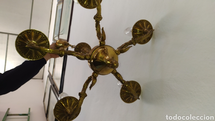 Antig&uuml;edades: L&aacute;mpara Antigua Bronce 5 Brazos - Foto 2