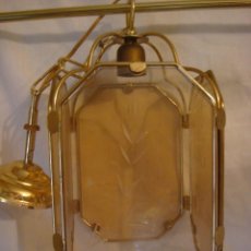 Antigüedades: LAMPARA FAROL EN LATON CON CRISTALES LABRADOS